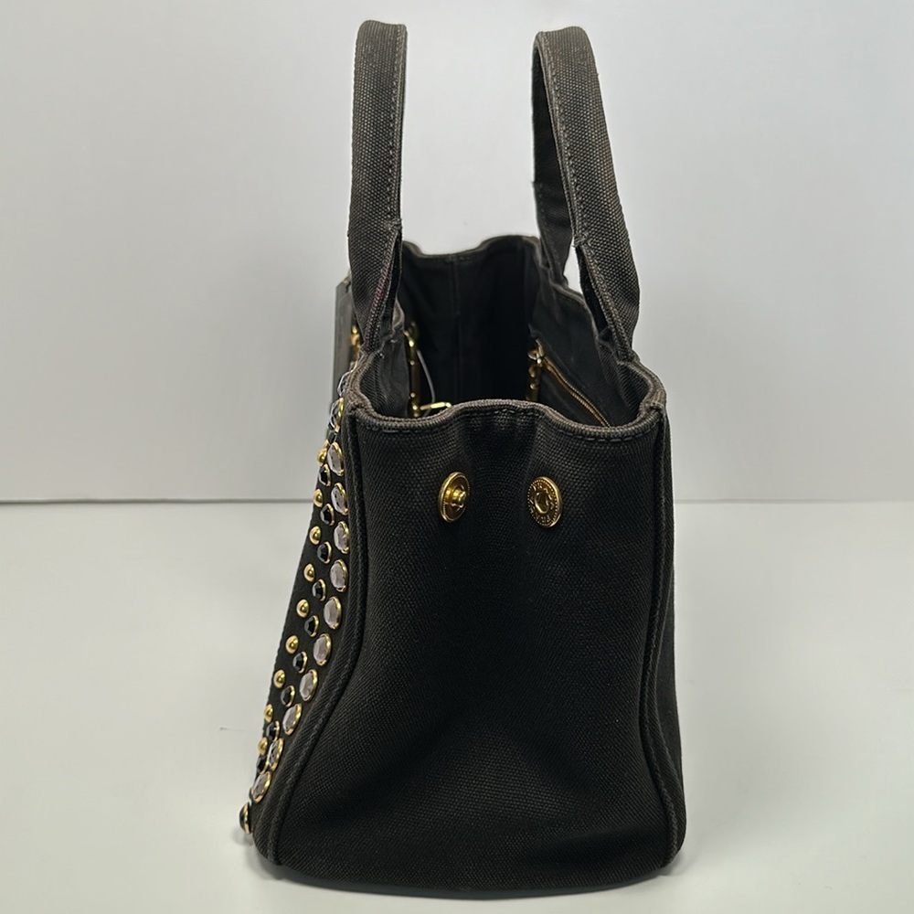 Authentic PRADA Canapa Bijoux Denim Tote/Crossbody- Black - Picture 7 of 17